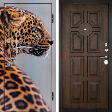 Металлическая дверь с фотопечатью леопарда ДФ-26 в Великом Новгороде