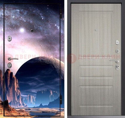 Железная дверь с фотопечатью космоса и планеты ДФ-50 в Великом Новгороде