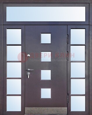 Современная железная дверь со стеклом и фрамугами ДФГ-4 в Великом Новгороде