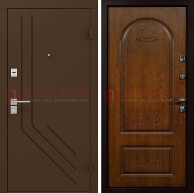 Темная стальная коричневая дверь с фрезерованной МДФ с узором ДМ-294 в Великом Новгороде