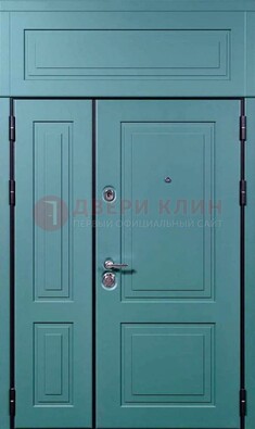 Синяя металлическая дверь с МДФ и верхней фрамугой ДМ-339 в Великом Новгороде