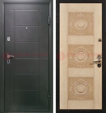 Темная железная дверь с МДФ в квартиру ДМ-344 в Великом Новгороде