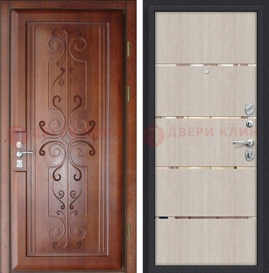 Металлическая дверь с панелями МДФ и вставками ДМ-358 в Великом Новгороде