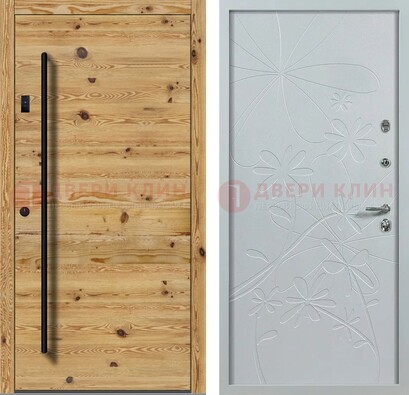 Металлическая дверь с МДФ в светлом цвете ДМ-412 в Великом Новгороде