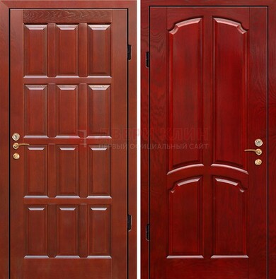 Красная металлическая дверь с массивом дуба ДМД-15 в Великом Новгороде