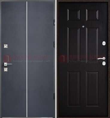 Железная дверь с порошковым покрытием и отделкой Темный орех внутри ДП-211 в Великом Новгороде