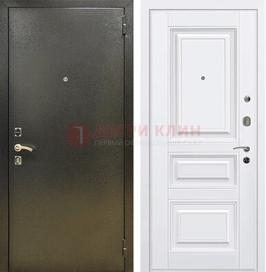 Железная темно-серая дверь с порошковым напылением и белой МДФ ДП-274 в Великом Новгороде