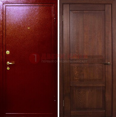Красная железная дверь с порошковым окрасом ДП-58 в Великом Новгороде