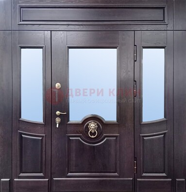 Филенчатая металлическая дверь с панелью МДФ и стеклом ДПР-102 в Великом Новгороде