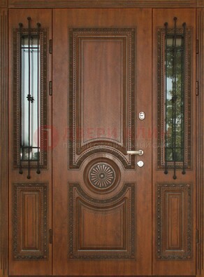 Парадная распашная стальная дверь Винорит со стеклом ДПР-106 в Великом Новгороде