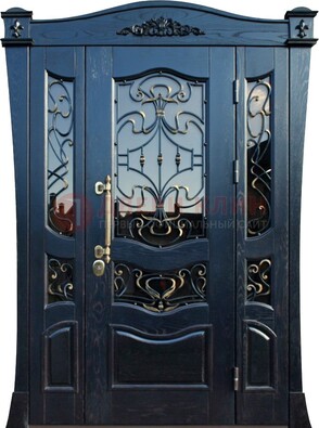 Парадная стальная дверь массив со стеклом и ковкой ДПР-99 в Великом Новгороде