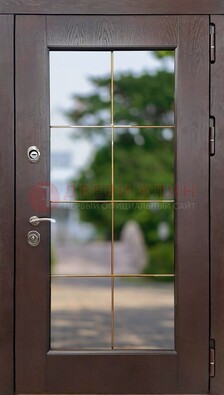 Коричневая стальная дверь со стеклом ДС-19 в Великом Новгороде