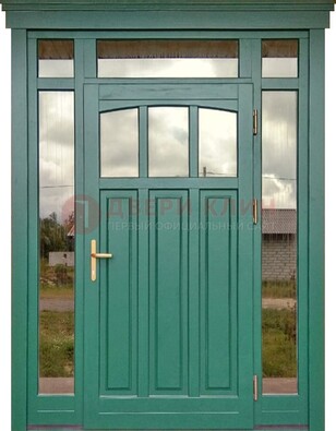 Зеленая металлическая дверь МДФ со стеклом ДС-43 в Великом Новгороде