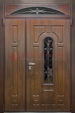 Большая металлическая дверь со стеклом и ковкой ДСК-145 в Великом Новгороде