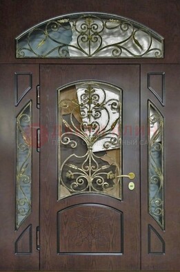 Входная дверь Винорит со стеклом и ковкой и фрамугами ДСК-213 в Великом Новгороде