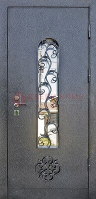 Темная стальная дверь Порошок со стеклом и ковкой ДСК-217 в Великом Новгороде