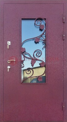 Железная дверь Порошок со стеклом и ковкой лозы ДСК-220 в Великом Новгороде