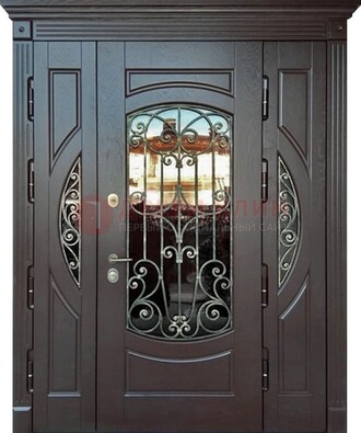Полуторная железная дверь Винорит со стеклом и ковкой ДСК-231 в Великом Новгороде