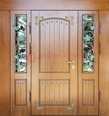 Железная дверь Винорит со стеклом и ковкой лозы ДСК-236 в Великом Новгороде