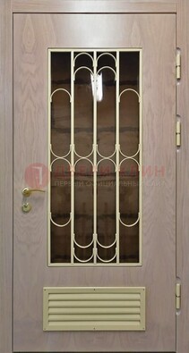 Железная дверь Винорит со стеклом и ковкой с решеткой ДСК-265 в Великом Новгороде