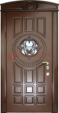 Шоколадная металлическая дверь Винорит со стеклом и ковкой ДСК-269 в Великом Новгороде
