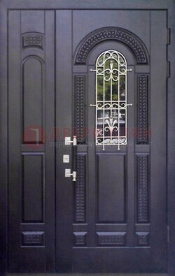 Входная дверь Винорит со стеклом и ковкой с узором ДСК-270 в Великом Новгороде