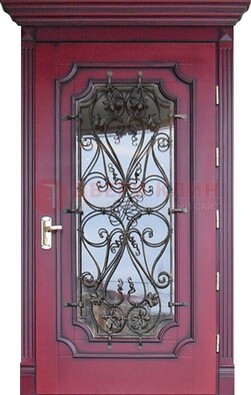 Красная стальная дверь Винорит со стеклом и ковкой ДСК-271 в Великом Новгороде