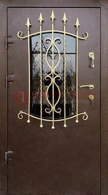 Стальная дверь Порошок со стеклом и ковкой для дома ДСК-280 в Великом Новгороде