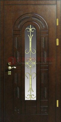 Дизайнерская металлическая дверь со стеклом и ковкой ДСК-50 в Великом Новгороде