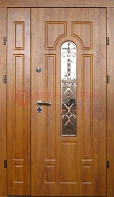 Стальная дверь со стеклом и цветной ковкой ДСК-78 для панельного дома в Великом Новгороде