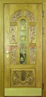 Металлическая дверь со стеклом и ковкой ДСК-90 в гостиницу в Великом Новгороде