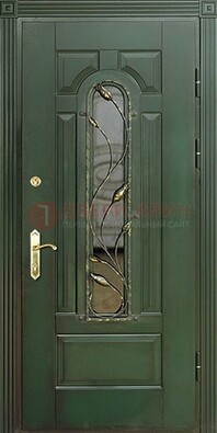 Железная дверь со стеклом и ковкой ДСК-9 для офиса в Великом Новгороде