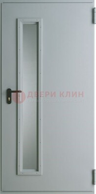 Белая железная техническая дверь со вставкой из стекла ДТ-9 в Великом Новгороде