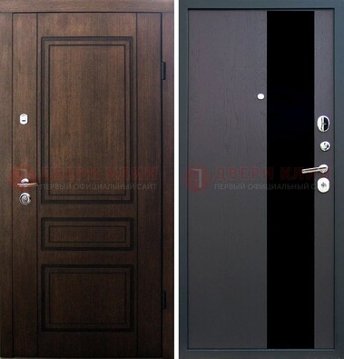 Входная дверь Итальянский орех с МДФ с черным стеклом ДМ-1199 в Великом Новгороде