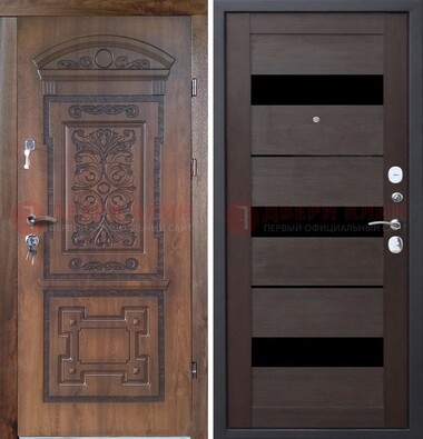 Стальная коричневая филенчатая дверь с виноритом и темной МДФ ДВТ-122 в Великом Новгороде