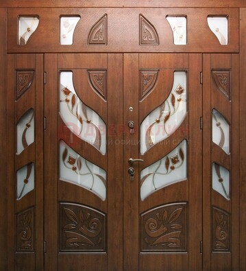 Элитная двухстворчатая дверь с витражным стеклом ДВТ-173 в Великом Новгороде