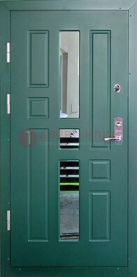 Зеленая железная  дверь с виноритом и зеркалом ДВТ-205 в Рязани