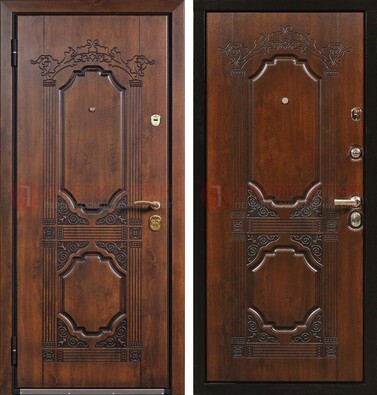 Коричневая железная дверь с виноритом и узором ДВТ-211 в Великом Новгороде