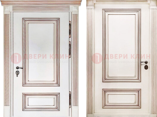 Белая металическая дверь с виноритом для дома ДВТ-239 в Великом Новгороде