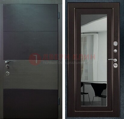 Входная темная дверь c МДФ Венге с зеркалом ДЗ-100 в Черноголовке