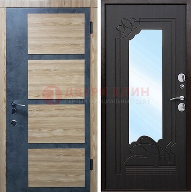 Светлая металлическая дверь c фрезерованной МДФ с зеркалом ДЗ-103 в Брянске