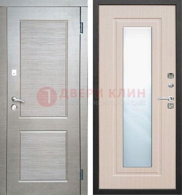 Светлая металлическая филенчатая дверь и МДФ Белый дуб с зеркалом ДЗ-104 в Брянске