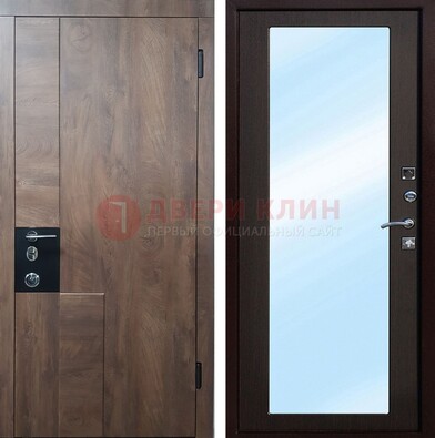 Коричневая металлическая дверь c МДФ с зеркалом ДЗ-106 в Великом Новгороде