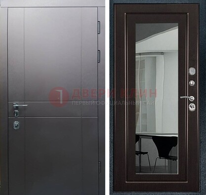 Входная дверь с порошковым напылением Темное серебро c МДФ Венге с зеркалом ДЗ-108 в Великом Новгороде