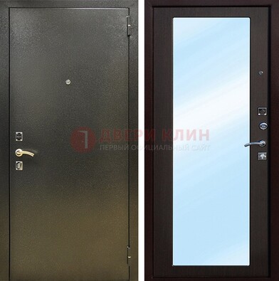Входная темно-серая дверь c порошковым покрытием и МДФ с зеркалом ДЗ-114 в Великом Новгороде