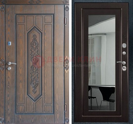Уличная коричневая дверь c виноритом и МДФ Венге с зеркалом ДЗ-116 в Великом Новгороде