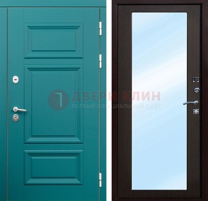 Зеленая входная дверь терморазрыв c виноритом и МДФ с зеркалом ДЗ-122 в Великом Новгороде