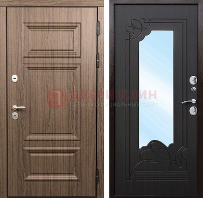 Входная коричневая дверь с зеркалом МДФ Венге ДЗ-127 в Великом Новгороде