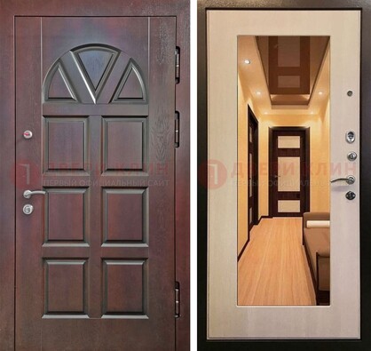 Темная железная дверь с МДФ и зеркалом в квартиру ДЗ-135 в Великом Новгороде