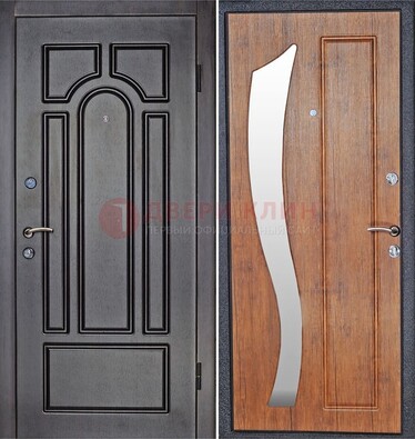 Темная железная дверь с зеркалом ДЗ-35 в Великом Новгороде